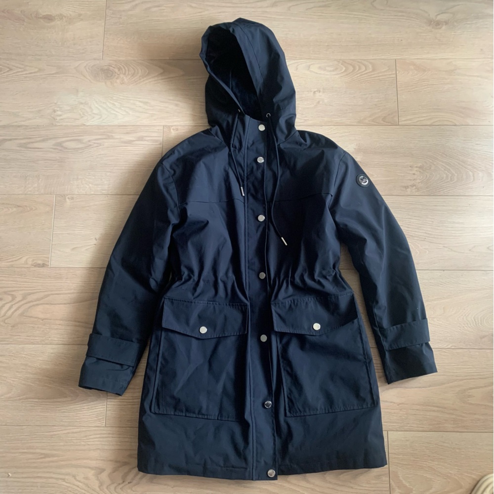 Michael Kors Navy Hooded Lined Warm Raincoat